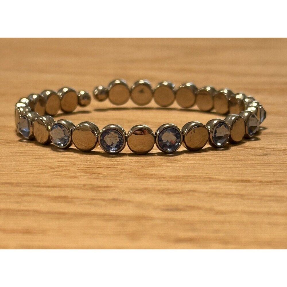 Silver Tone Blue Rhinestone Bracelet Circles Wedding Adjustable